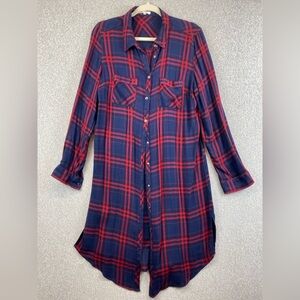 Maurices flannel shirt dress blue red soft lightweight M grunge y2k western